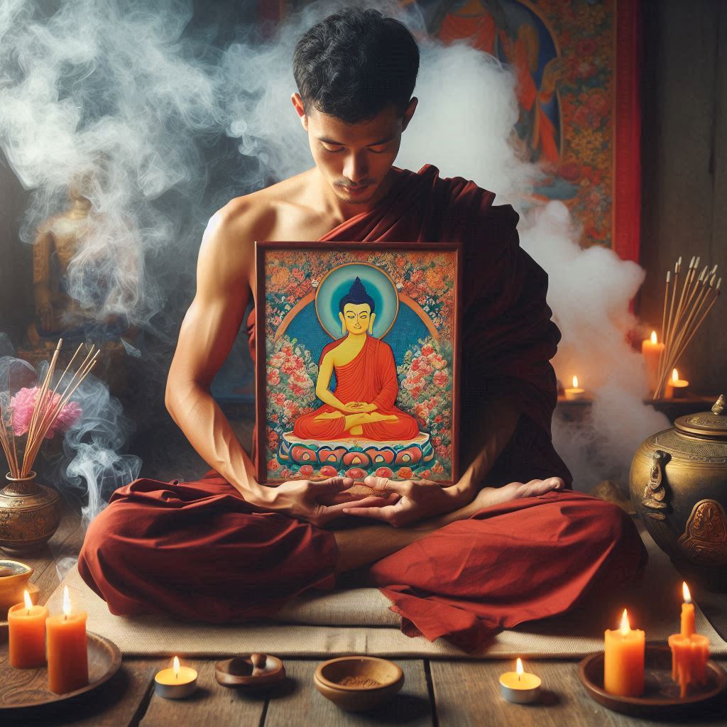 Buddhist using thangka